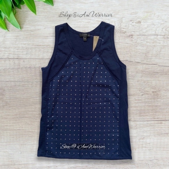 J.Crew NWT navy crystal studded sleeveless top *shop@iamwarrior - Picture 3 of 8